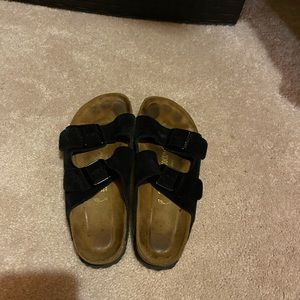 Black suede Birkenstock sandals!